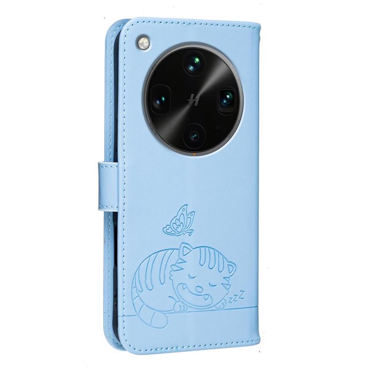 For OPPO Find X8 Ultra Cat Butterfly Embossed RFID Vegan Leather Phone Case with Strap