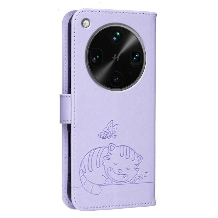 For OPPO Find X8 Ultra Cat Butterfly Embossed RFID Vegan Leather Phone Case with Strap