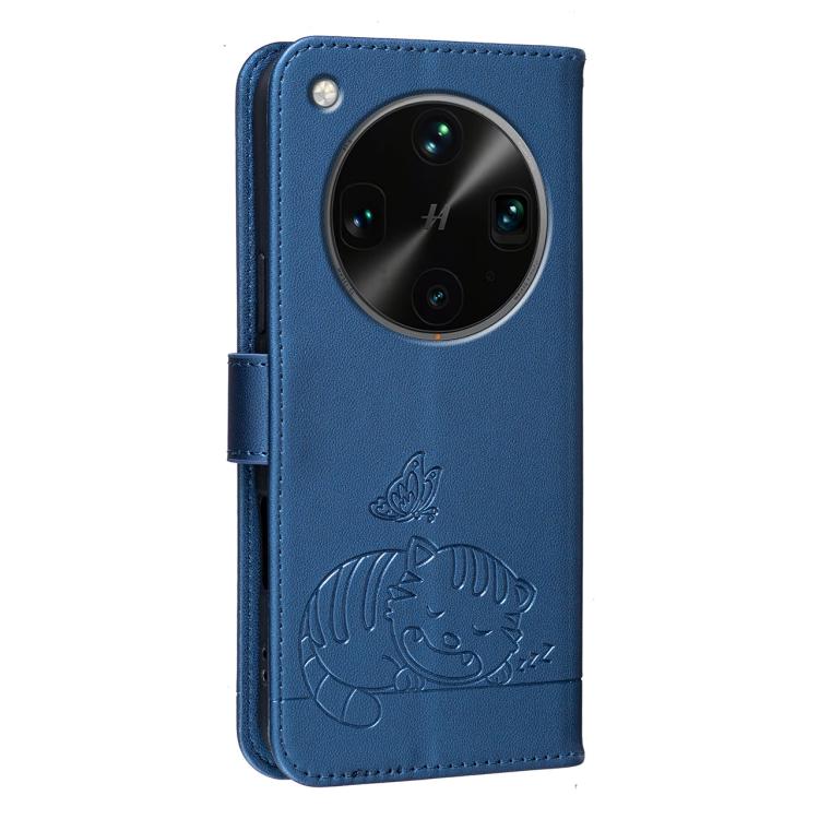 For OPPO Find X8 Ultra Cat Butterfly Embossed RFID Vegan Leather Phone Case with Strap