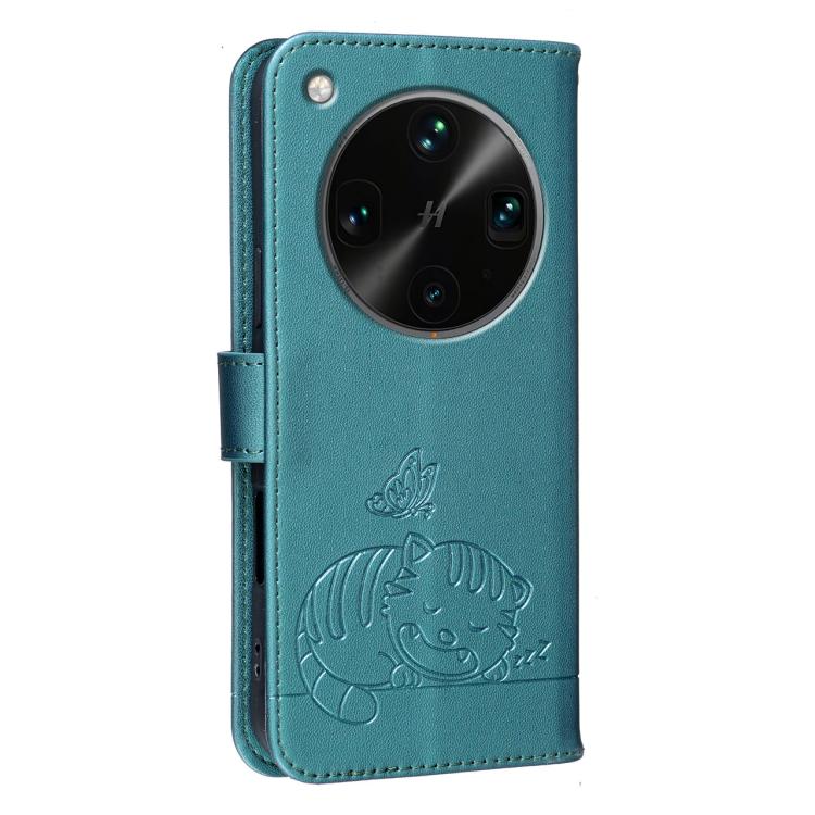 For OPPO Find X8 Ultra Cat Butterfly Embossed RFID Vegan Leather Phone Case with Strap