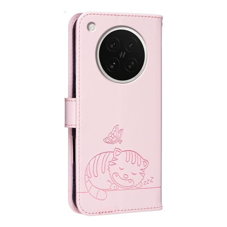 For OPPO Find X8s Cat Butterfly Embossed RFID Vegan Leather Phone Case with Strap