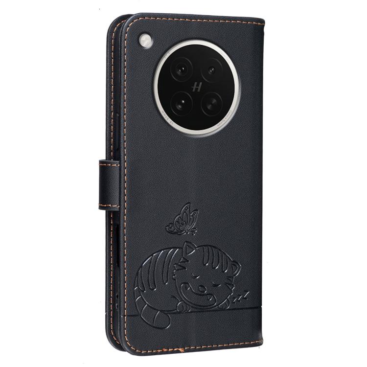 For OPPO Find X8s Cat Butterfly Embossed RFID Vegan Leather Phone Case with Strap
