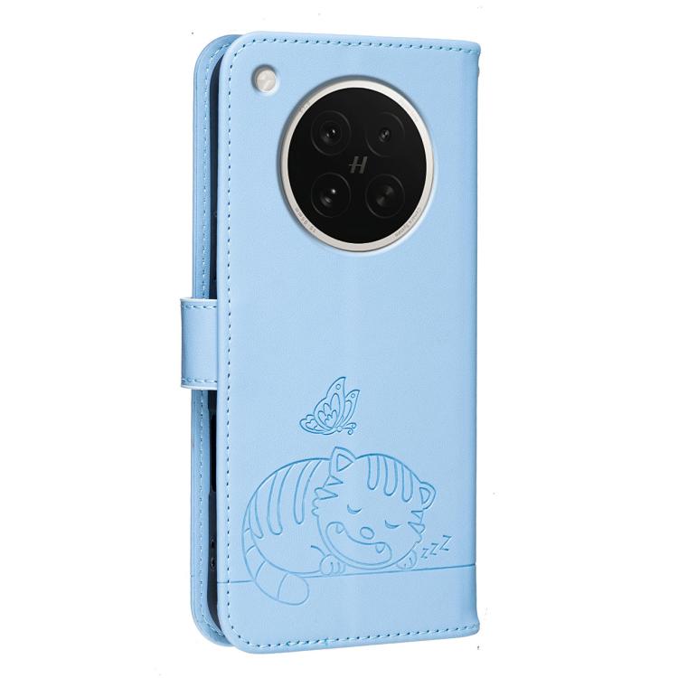For OPPO Find X8s Cat Butterfly Embossed RFID Vegan Leather Phone Case with Strap
