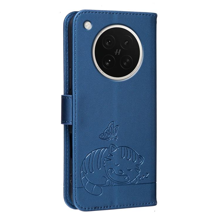 For OPPO Find X8s Cat Butterfly Embossed RFID Vegan Leather Phone Case with Strap