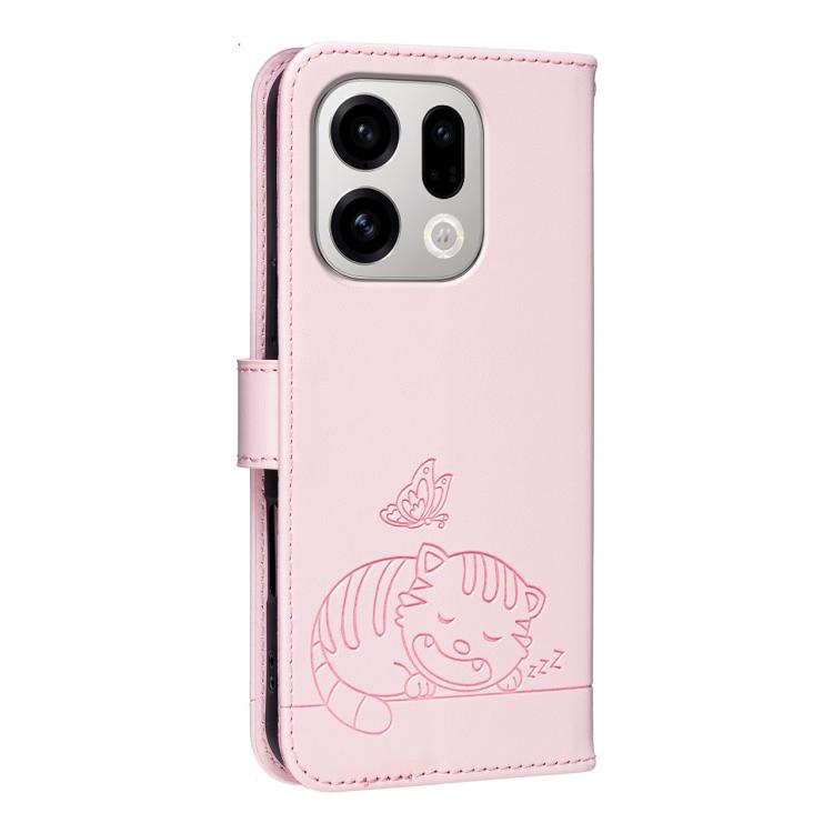 For OPPO Find X9 Cat Butterfly Embossed RFID Vegan Leather Phone Case with Strap