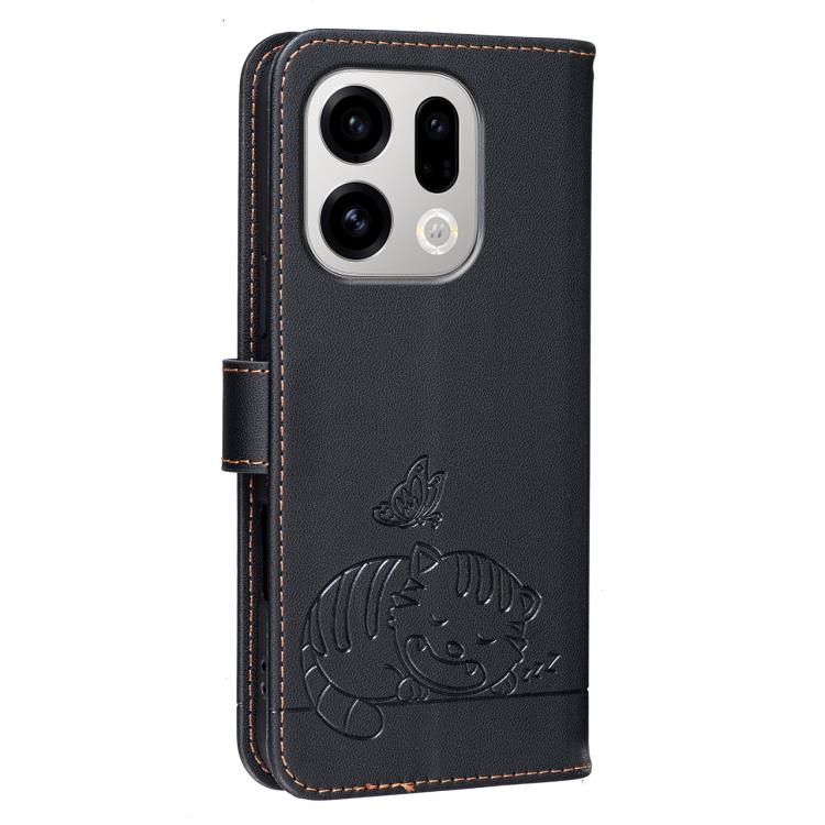 For OPPO Find X9 Cat Butterfly Embossed RFID Vegan Leather Phone Case with Strap
