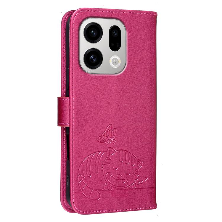 For OPPO Find X9 Cat Butterfly Embossed RFID Vegan Leather Phone Case with Strap