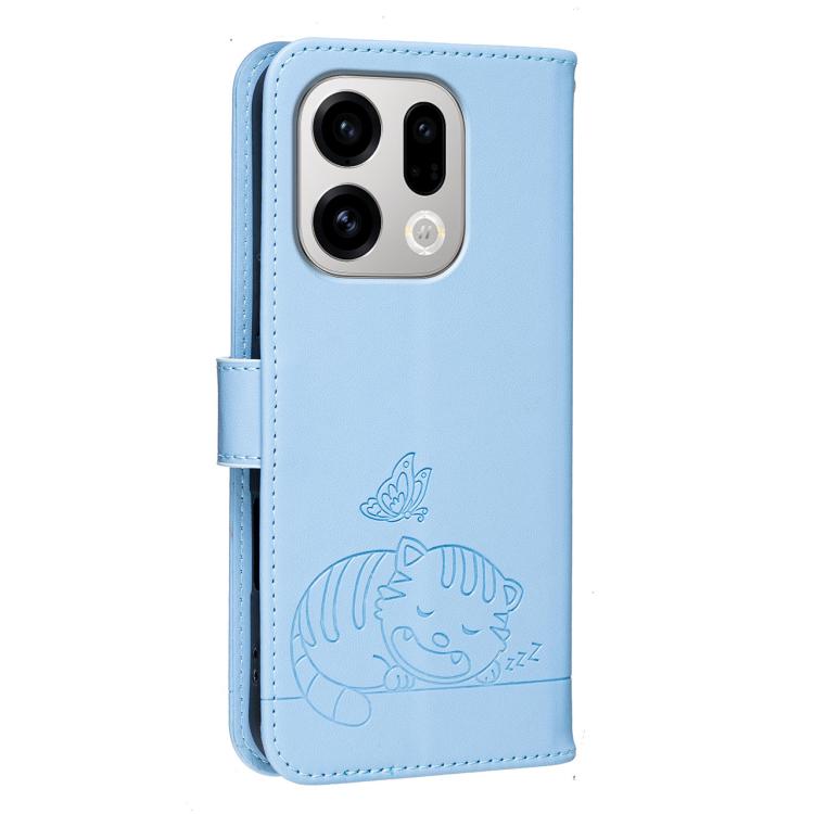 For OPPO Find X9 Cat Butterfly Embossed RFID Vegan Leather Phone Case with Strap