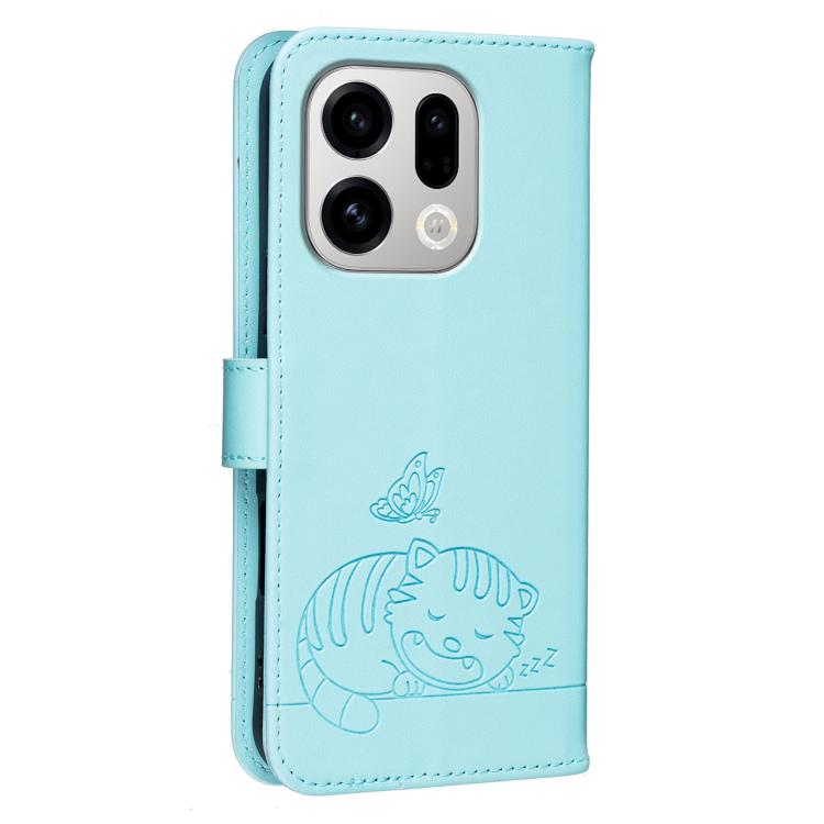 For OPPO Find X9 Cat Butterfly Embossed RFID Vegan Leather Phone Case with Strap