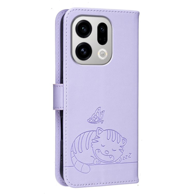 For OPPO Find X9 Cat Butterfly Embossed RFID Vegan Leather Phone Case with Strap