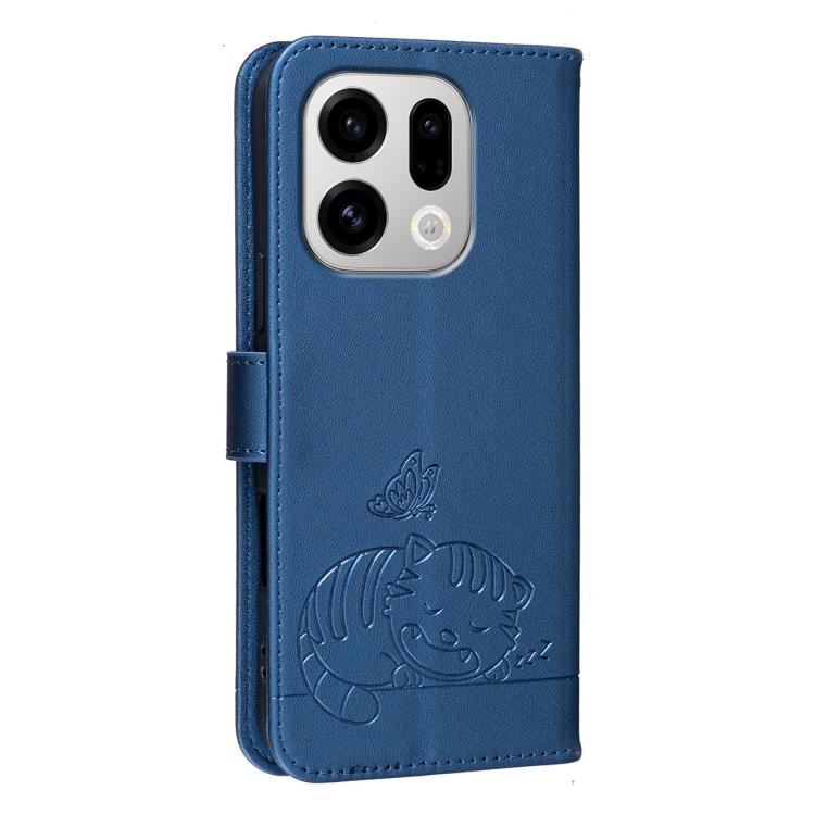 For OPPO Find X9 Cat Butterfly Embossed RFID Vegan Leather Phone Case with Strap