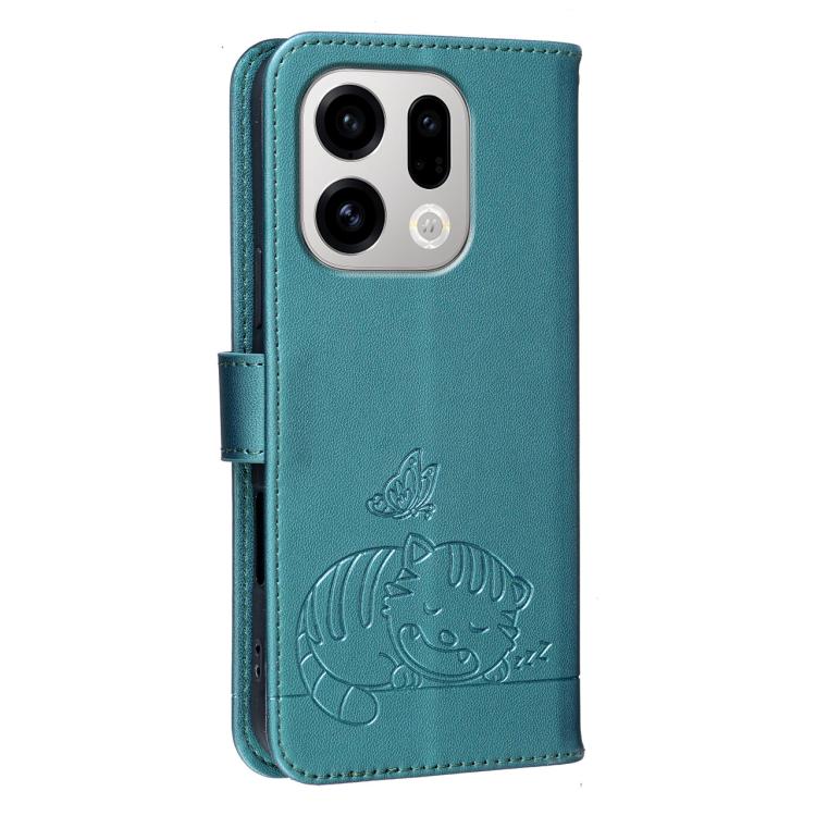 For OPPO Find X9 Cat Butterfly Embossed RFID Vegan Leather Phone Case with Strap