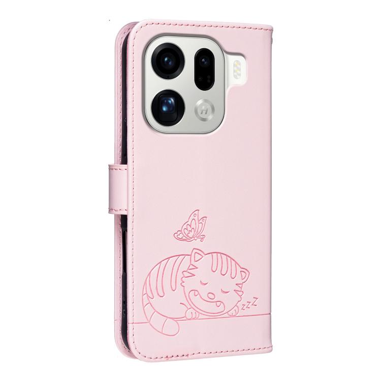 For OPPO Find X9 Pro Cat Butterfly Embossed RFID Vegan Leather Phone Case with Strap
