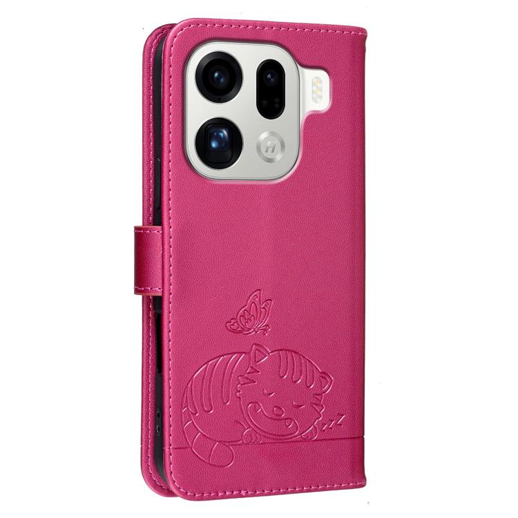 For OPPO Find X9 Pro Cat Butterfly Embossed RFID Vegan Leather Phone Case with Strap