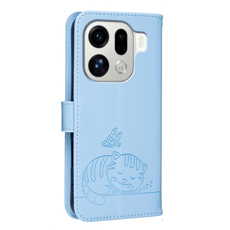 For OPPO Find X9 Pro Cat Butterfly Embossed RFID Vegan Leather Phone Case with Strap