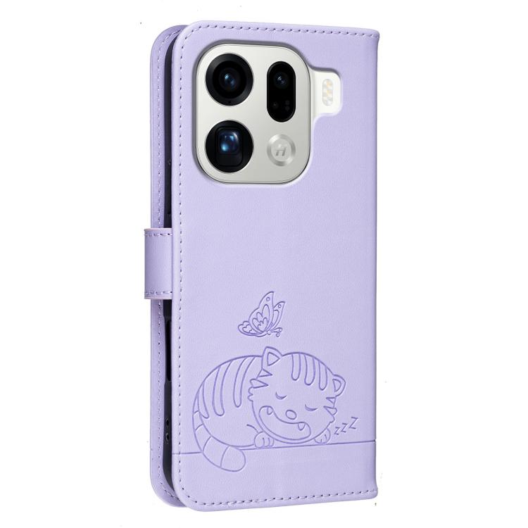 For OPPO Find X9 Pro Cat Butterfly Embossed RFID Vegan Leather Phone Case with Strap