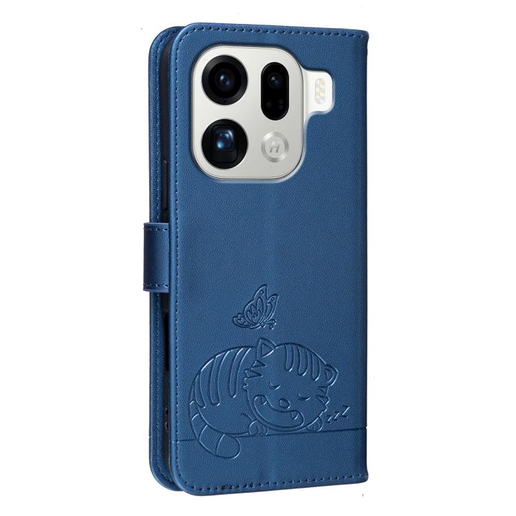 For OPPO Find X9 Pro Cat Butterfly Embossed RFID Vegan Leather Phone Case with Strap