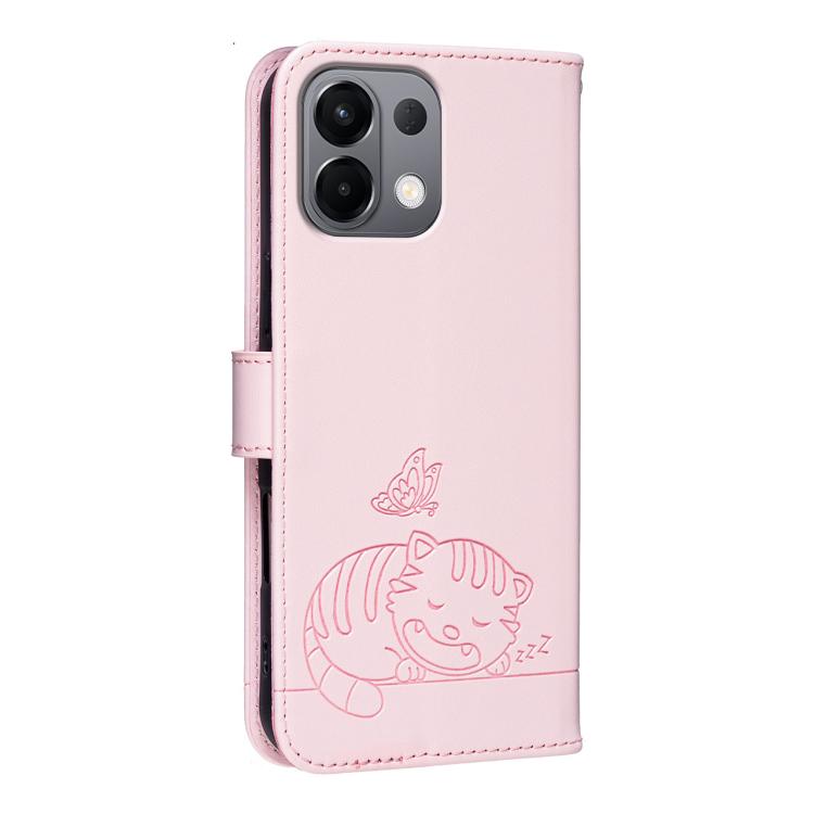 For OPPO K13 Cat Butterfly Embossed RFID Vegan Leather Phone Case with Strap