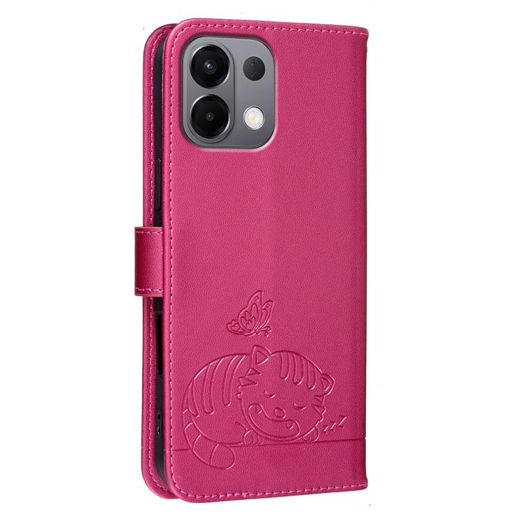 For OPPO K13 Cat Butterfly Embossed RFID Vegan Leather Phone Case with Strap