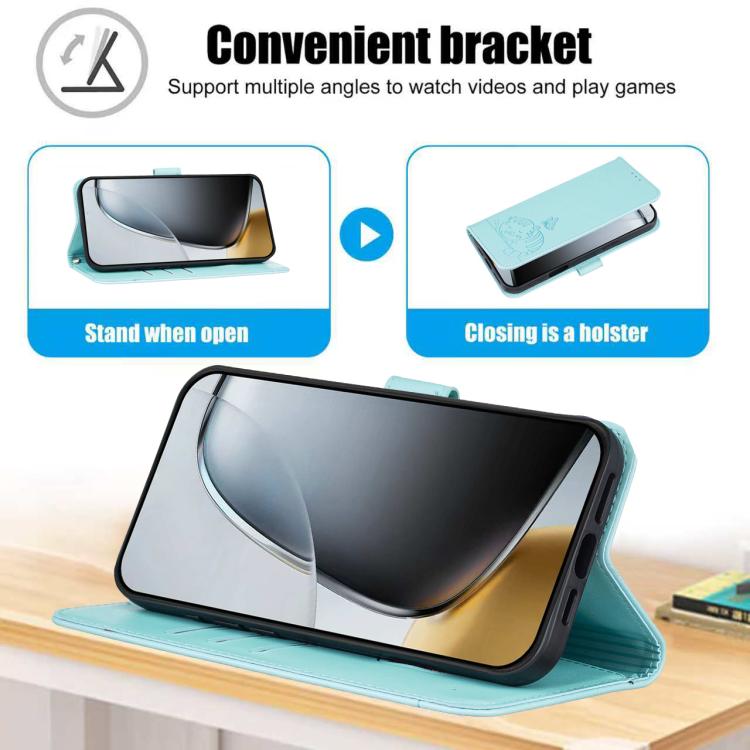 For OPPO K13 Cat Butterfly Embossed RFID Vegan Leather Phone Case with Strap
