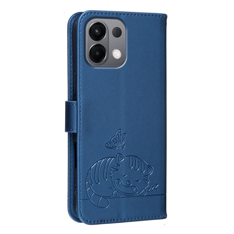 For OPPO K13 Cat Butterfly Embossed RFID Vegan Leather Phone Case with Strap