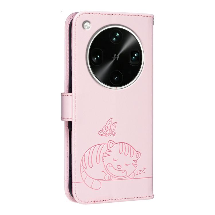 For OPPO Find X9 Ultra 5G Cat Butterfly Embossed RFID Vegan Leather Phone Case with Strap