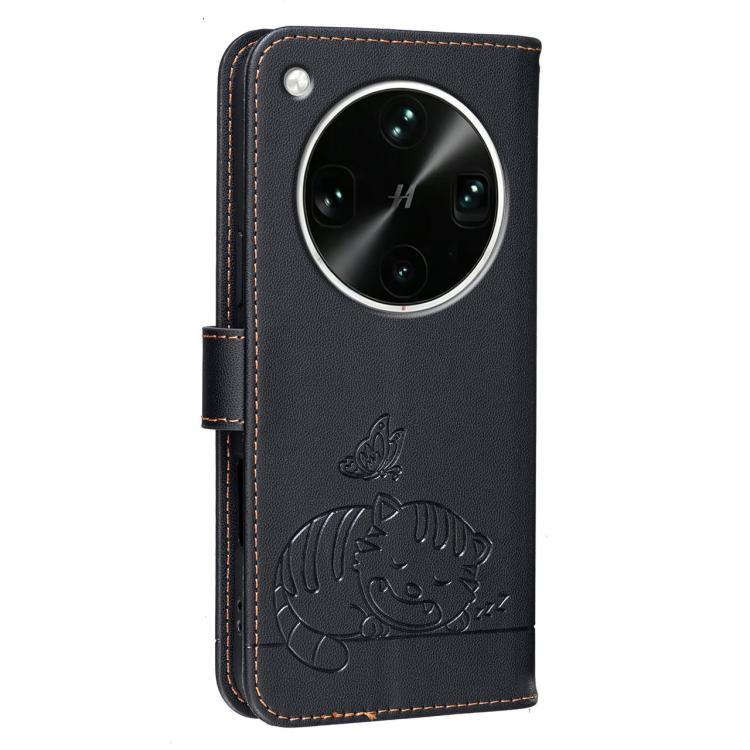 For OPPO Find X9 Ultra 5G Cat Butterfly Embossed RFID Vegan Leather Phone Case with Strap