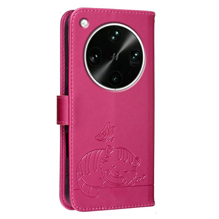 For OPPO Find X9 Ultra 5G Cat Butterfly Embossed RFID Vegan Leather Phone Case with Strap