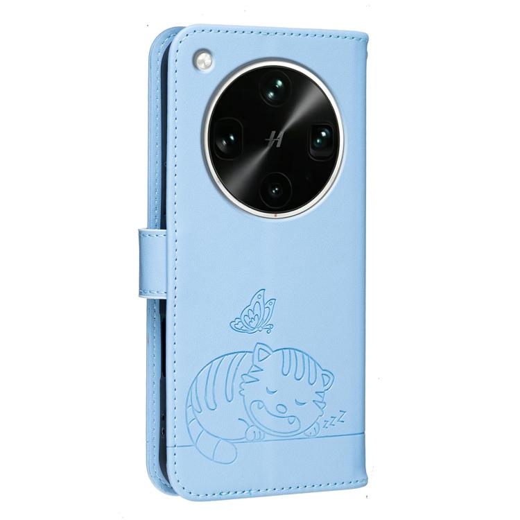 For OPPO Find X9 Ultra 5G Cat Butterfly Embossed RFID Vegan Leather Phone Case with Strap