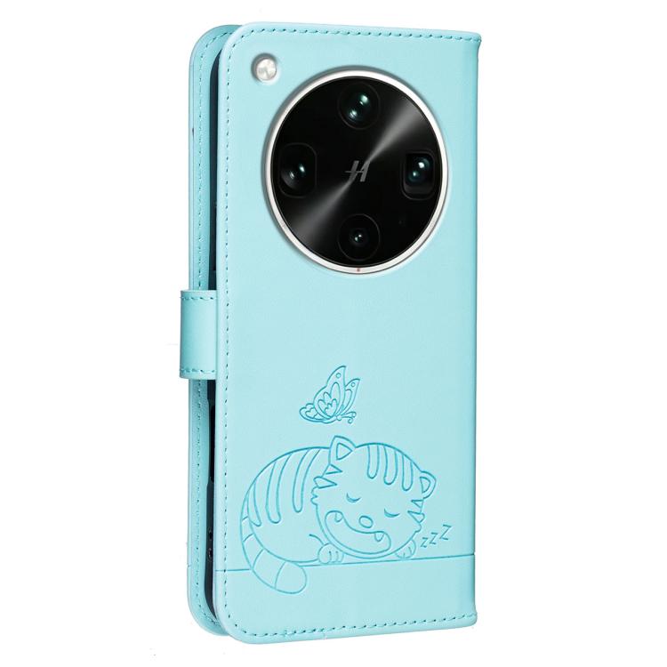 For OPPO Find X9 Ultra 5G Cat Butterfly Embossed RFID Vegan Leather Phone Case with Strap