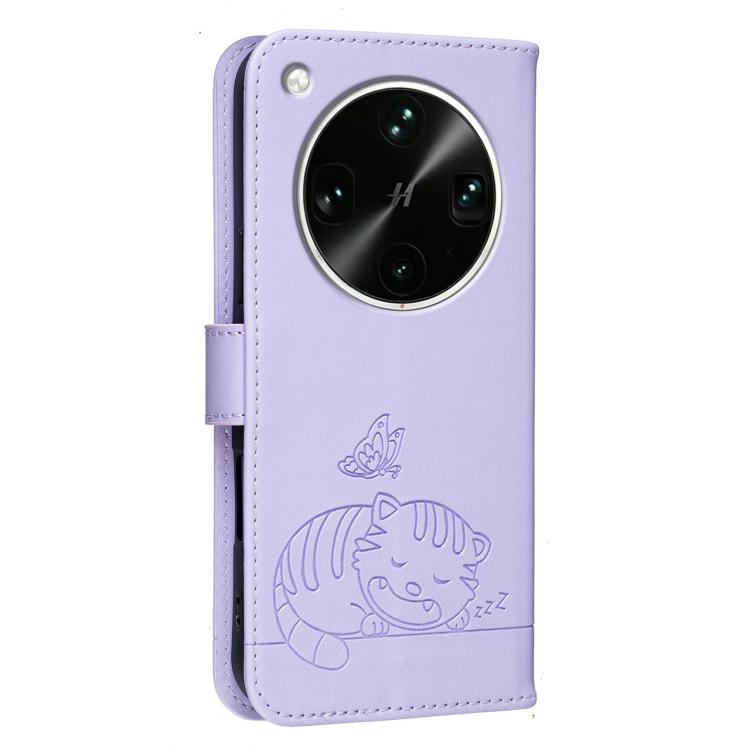 For OPPO Find X9 Ultra 5G Cat Butterfly Embossed RFID Vegan Leather Phone Case with Strap