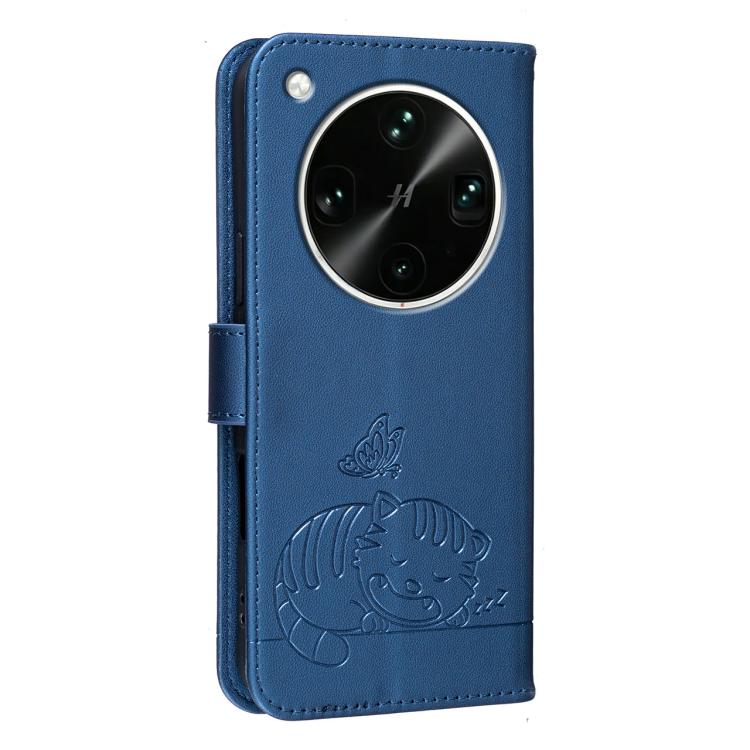 For OPPO Find X9 Ultra 5G Cat Butterfly Embossed RFID Vegan Leather Phone Case with Strap