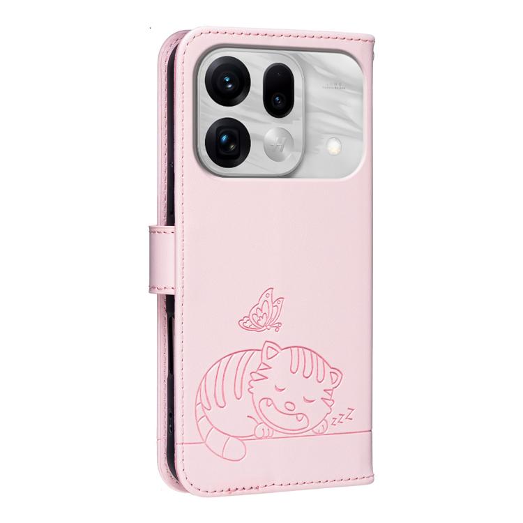 For OPPO Find X9s Pro 5G Cat Butterfly Embossed RFID Vegan Leather Phone Case with Strap
