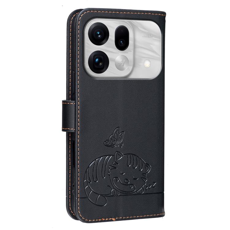 For OPPO Find X9s Pro 5G Cat Butterfly Embossed RFID Vegan Leather Phone Case with Strap