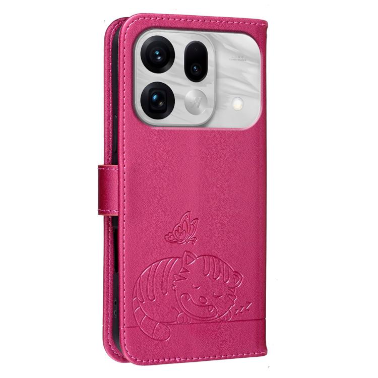For OPPO Find X9s Pro 5G Cat Butterfly Embossed RFID Vegan Leather Phone Case with Strap