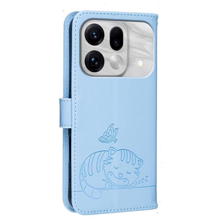 For OPPO Find X9s Pro 5G Cat Butterfly Embossed RFID Vegan Leather Phone Case with Strap