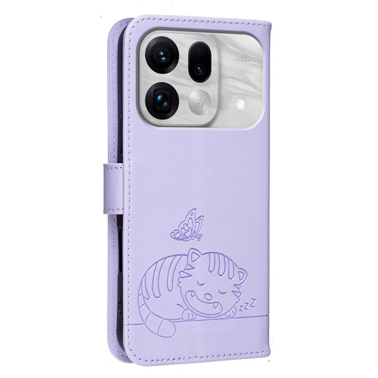 For OPPO Find X9s Pro 5G Cat Butterfly Embossed RFID Vegan Leather Phone Case with Strap