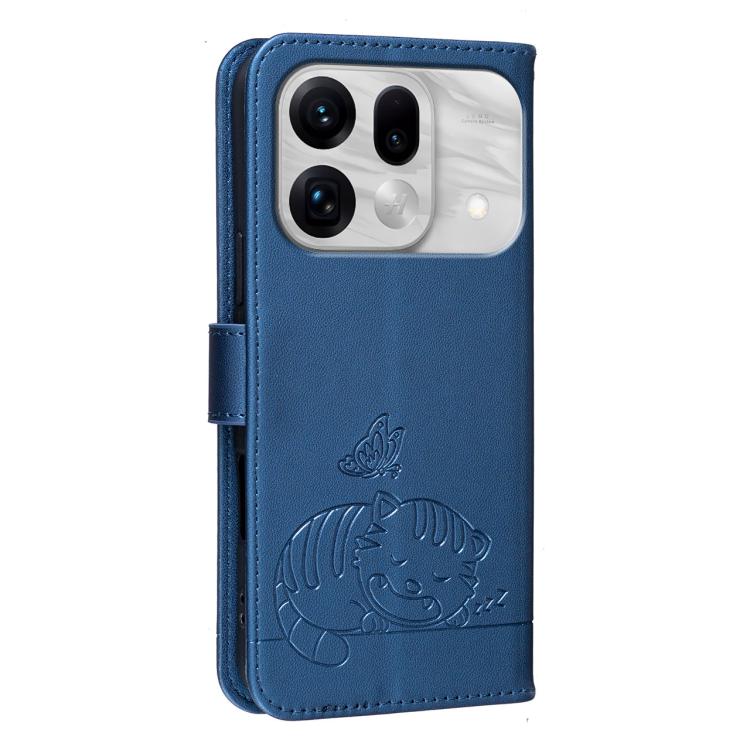 For OPPO Find X9s Pro 5G Cat Butterfly Embossed RFID Vegan Leather Phone Case with Strap