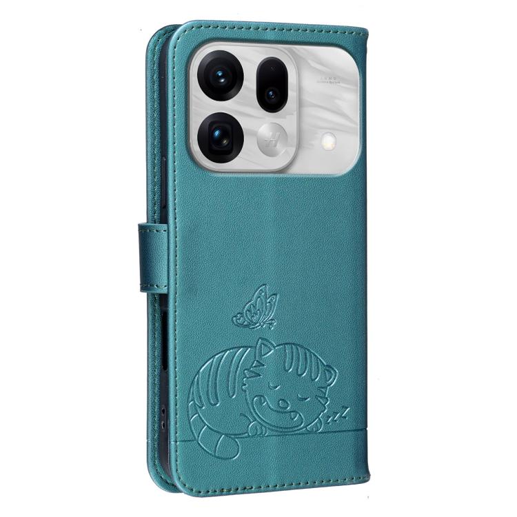 For OPPO Find X9s Pro 5G Cat Butterfly Embossed RFID Vegan Leather Phone Case with Strap