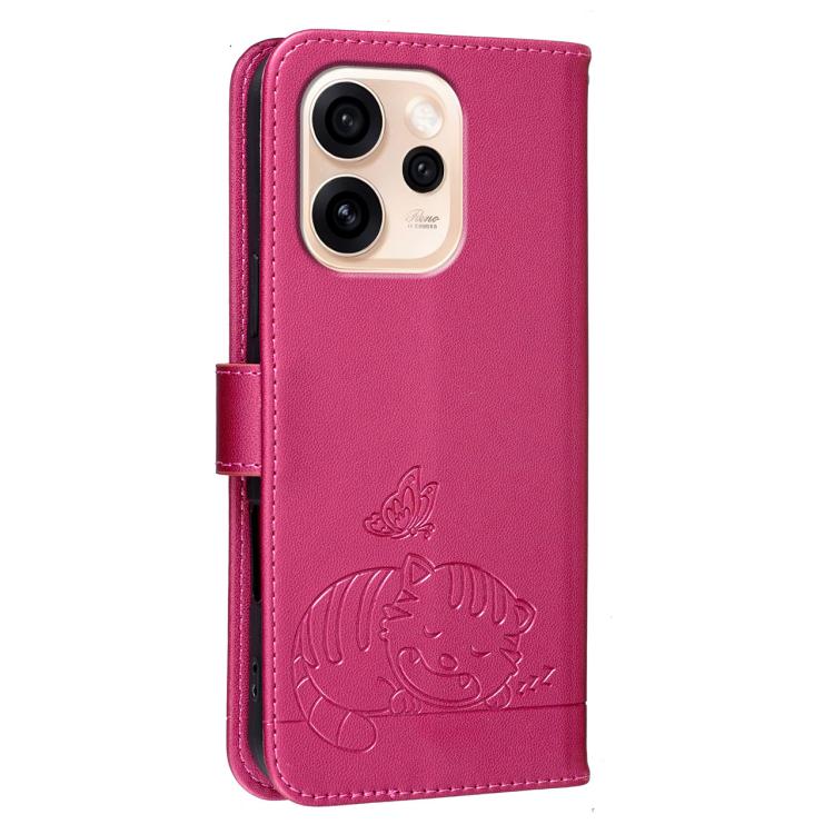 For OPPO Reno15 5G Global Cat Butterfly Embossed RFID Vegan Leather Phone Case with Strap