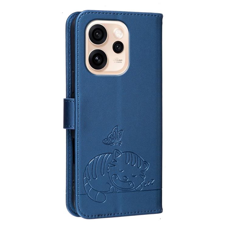 For OPPO Reno15 F 5G Cat Butterfly Embossed RFID Vegan Leather Phone Case with Strap