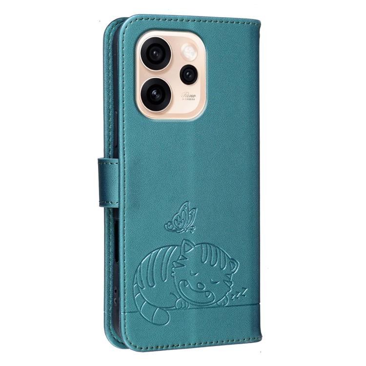 For OPPO Reno15 Pro 5G / Reno15 Pro Mini 5G Cat Butterfly Embossed RFID Vegan Leather Phone Case with Strap