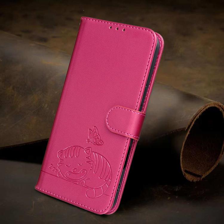 For Galaxy A14 5G Cat Butterfly Embossed RFID Vegan Leather Phone Case with Strap