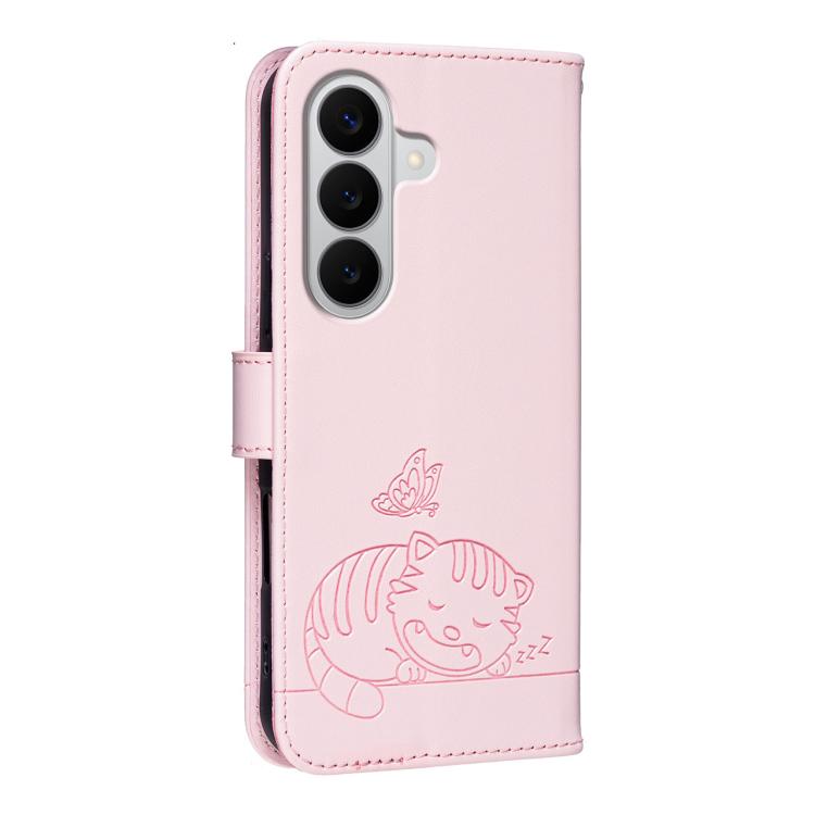For Galaxy A27 5G Cat Butterfly Embossed RFID Vegan Leather Phone Case with Strap