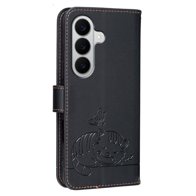For Galaxy A27 5G Cat Butterfly Embossed RFID Vegan Leather Phone Case with Strap