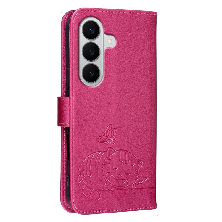 For Galaxy A27 5G Cat Butterfly Embossed RFID Vegan Leather Phone Case with Strap