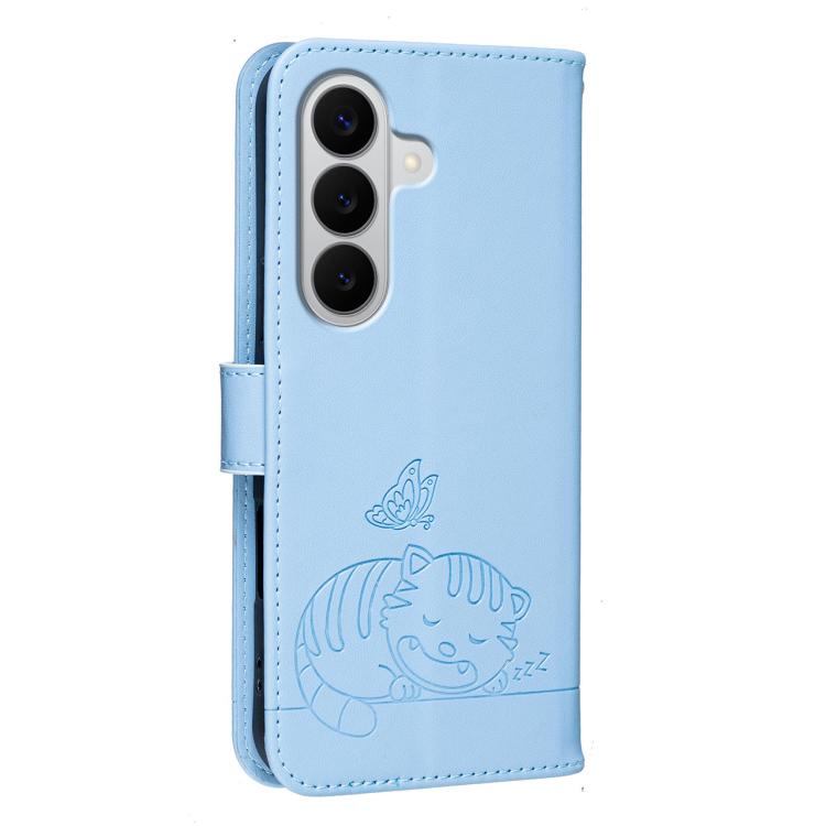 For Galaxy A27 5G Cat Butterfly Embossed RFID Vegan Leather Phone Case with Strap