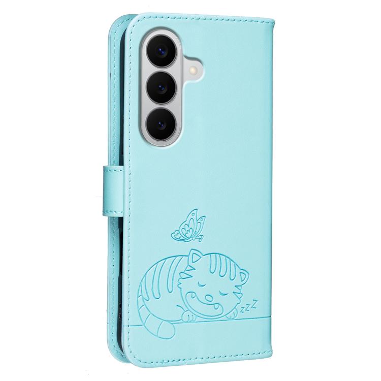 For Galaxy A27 5G Cat Butterfly Embossed RFID Vegan Leather Phone Case with Strap