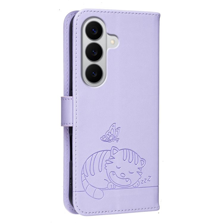 For Galaxy A27 5G Cat Butterfly Embossed RFID Vegan Leather Phone Case with Strap