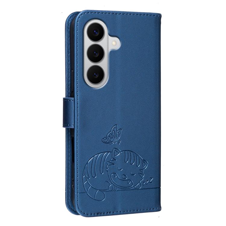 For Galaxy A27 5G Cat Butterfly Embossed RFID Vegan Leather Phone Case with Strap